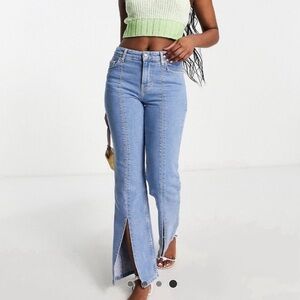 Bershka slit front jeans in light blue